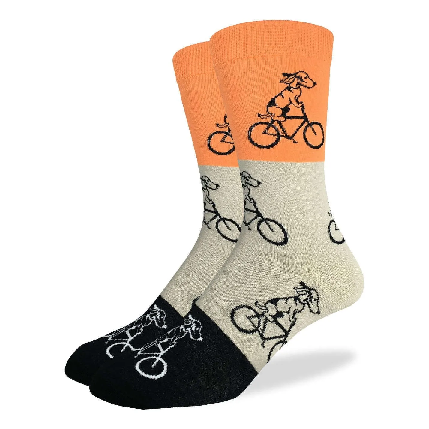 "Orange Dog Riding Bike" Cotton Crew Socks by Good Luck Sock sold by Great Sox