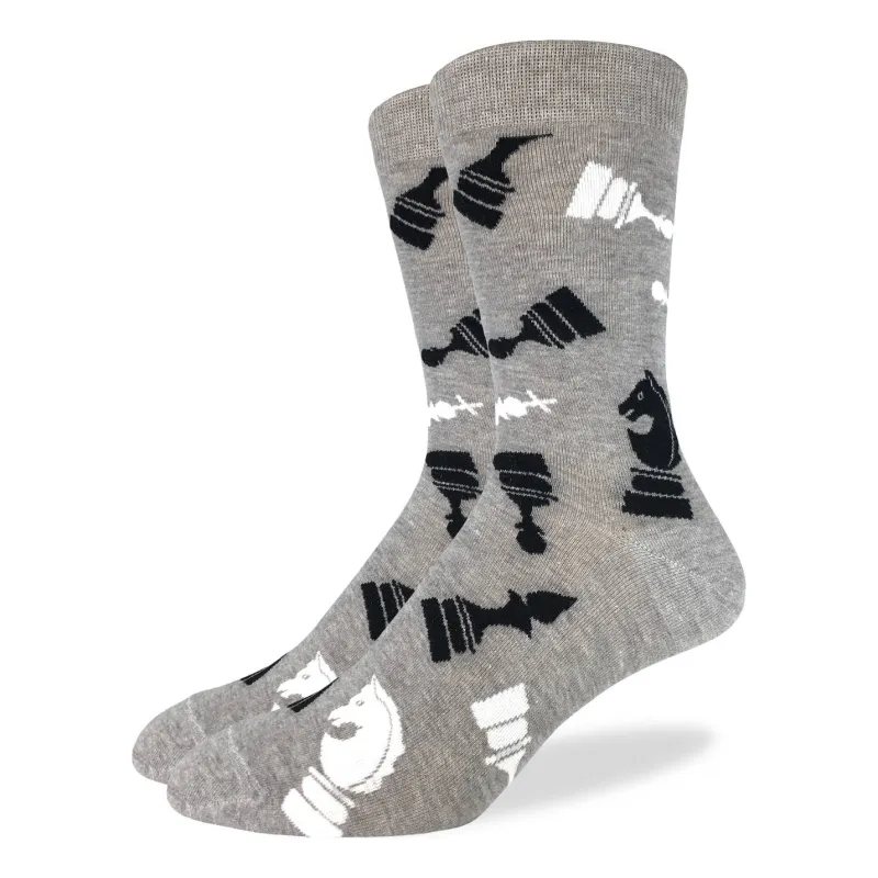 "Chess" Cotton Crew Socks by Good Luck Sock - Large sold by Great Sox