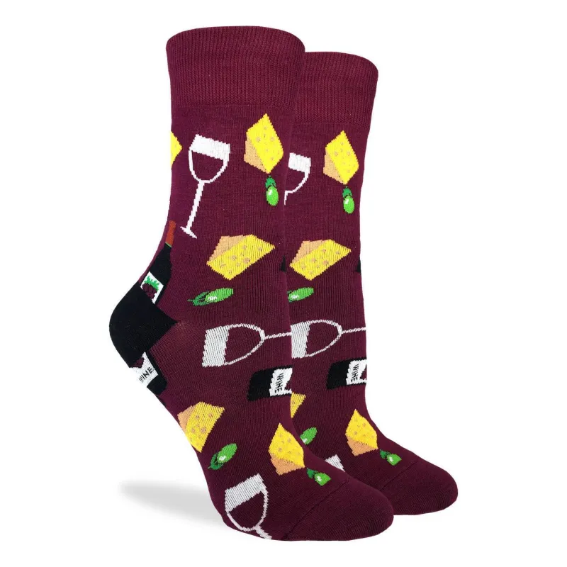 "Wine & Cheese" Cotton Crew Socks by Good Luck Sock sold by Great Sox