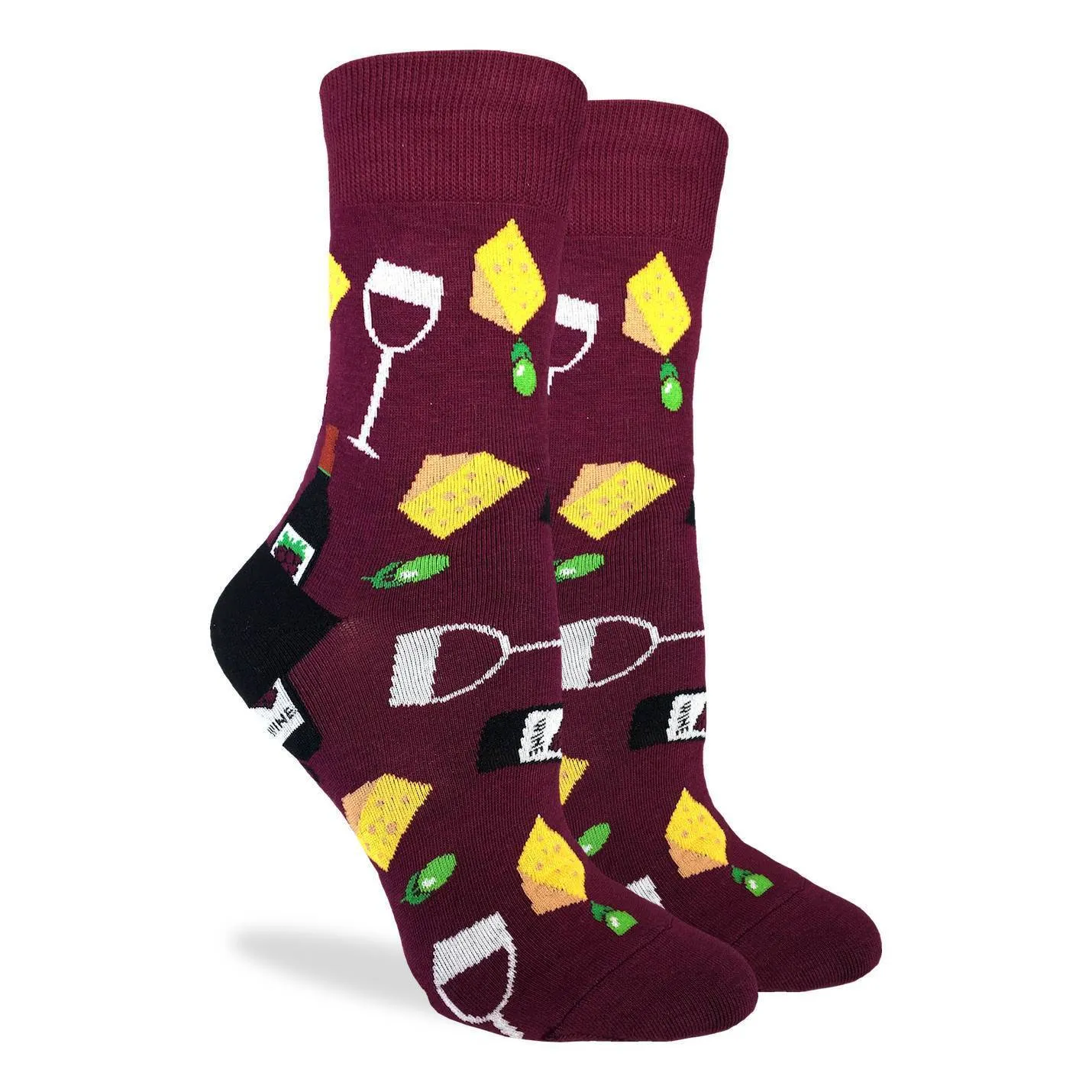 "Wine & Cheese" Cotton Crew Socks by Good Luck Sock sold by Great Sox