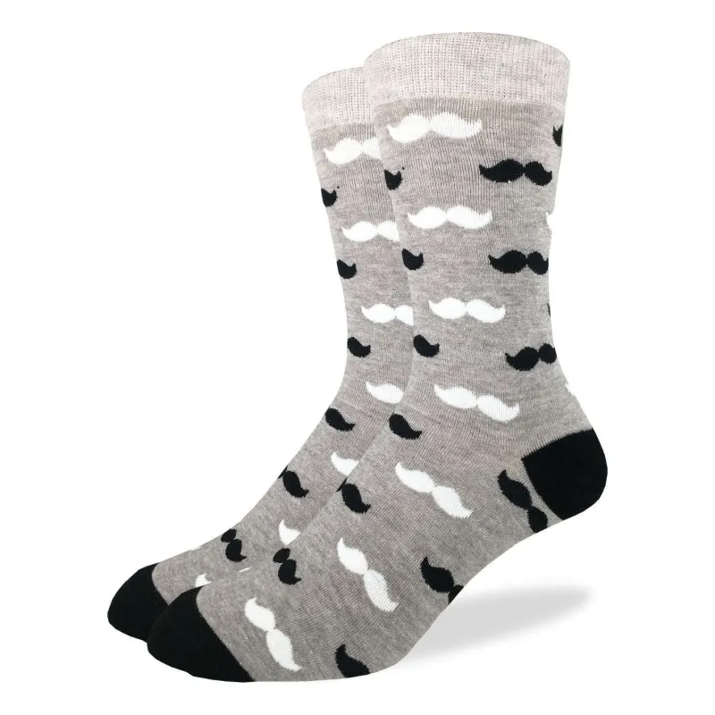 "Black & Grey Moustache" Cotton Crew Socks by Good Luck Sock - Large sold by Great Sox