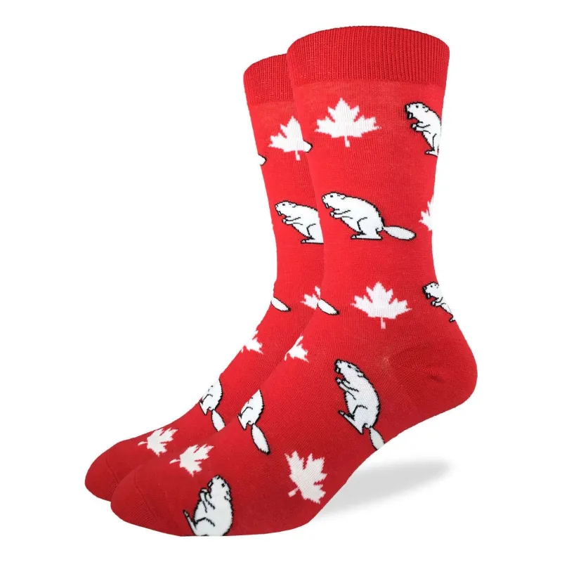 "Canada Beaver" Cotton Crew Socks by Good Luck Sock sold by Great Sox