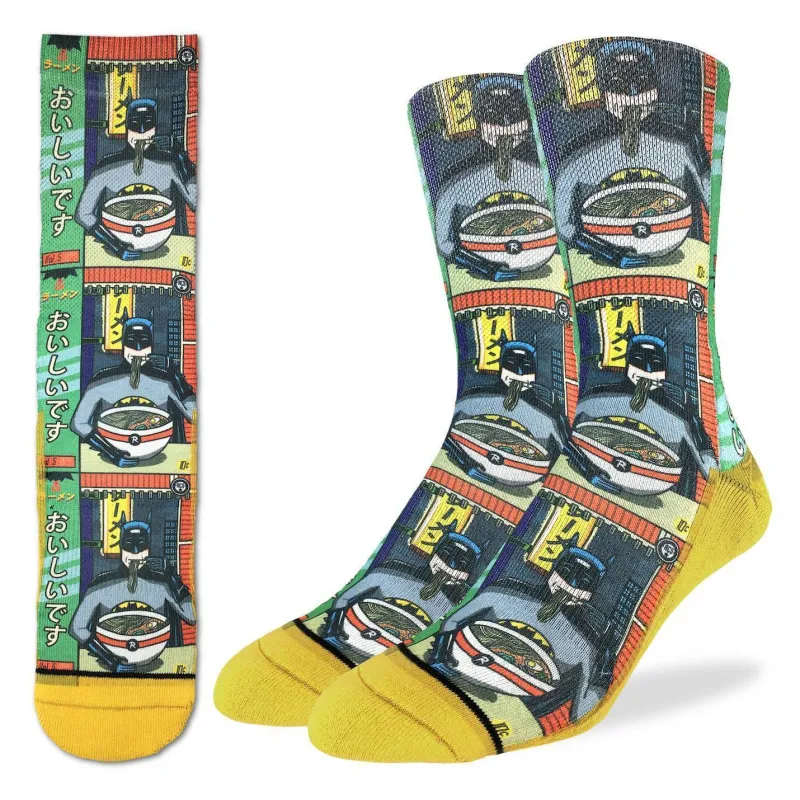 "Batman & Ramen" Crew Socks by Good Luck Sock - Large sold by Great Sox