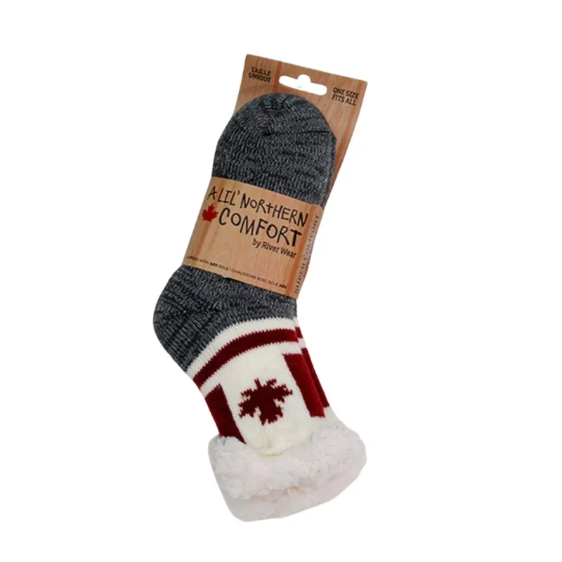 Northern Comfort Kid's "Canada Flag" Small Sherpa-Lined Grip Slipper Socks sold by Great Sox