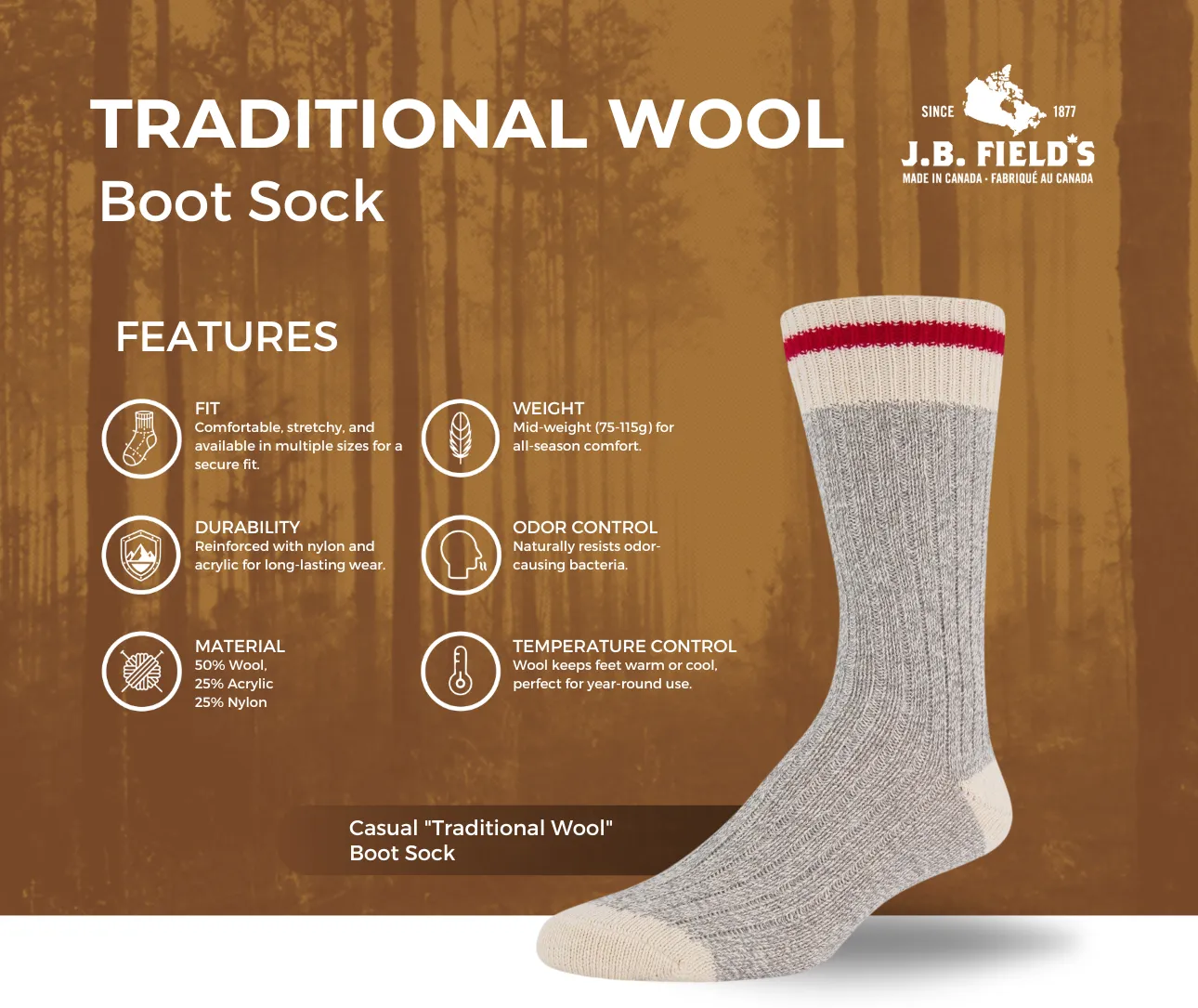 J.B. Field's Casual "Traditional Wool" Boot Sock sold by Great Sox product image thumbnail 2
