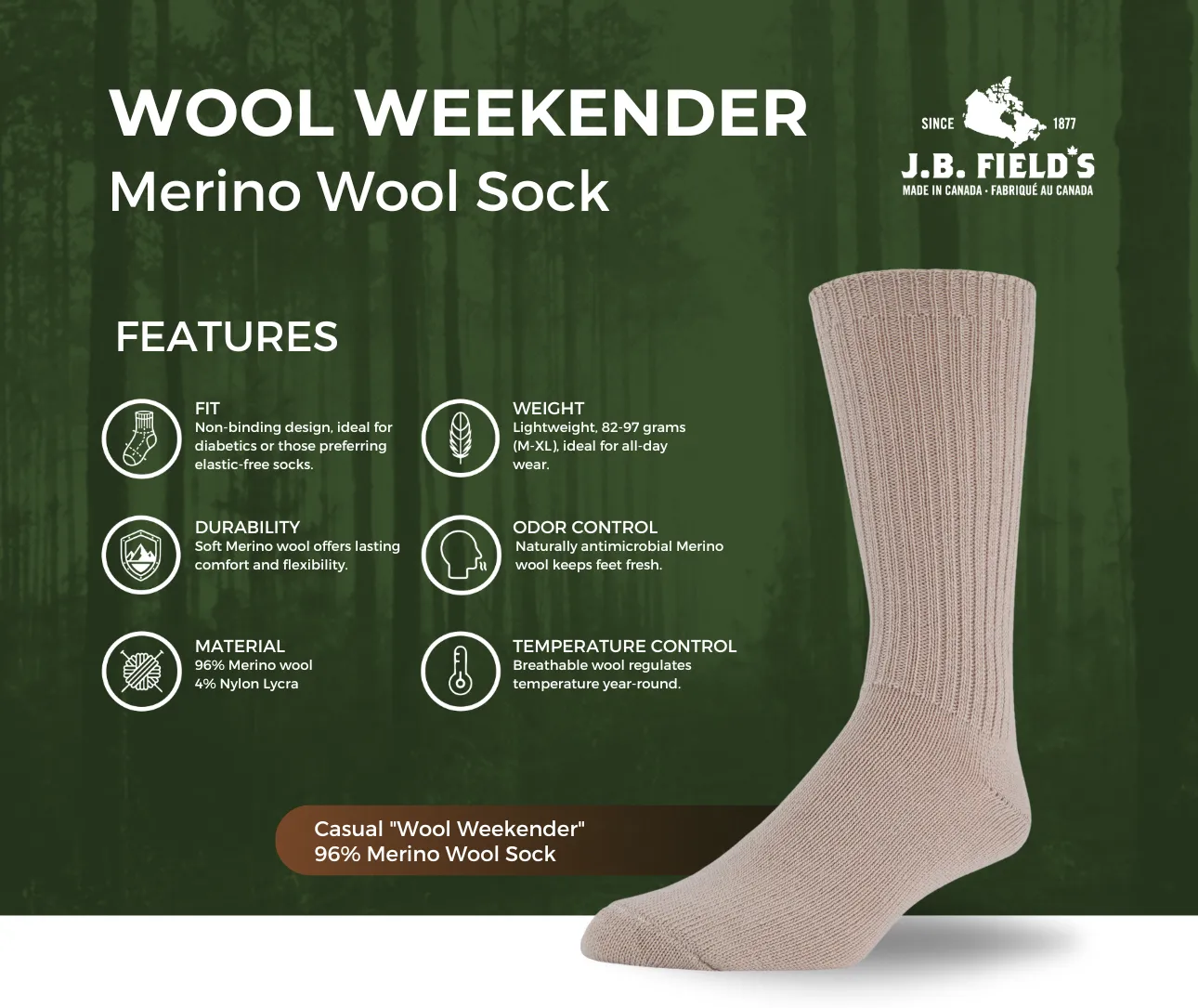 J.B. Field's "Wool Weekender" 96% Merino Wool Socks sold by Great Sox product image thumbnail 2