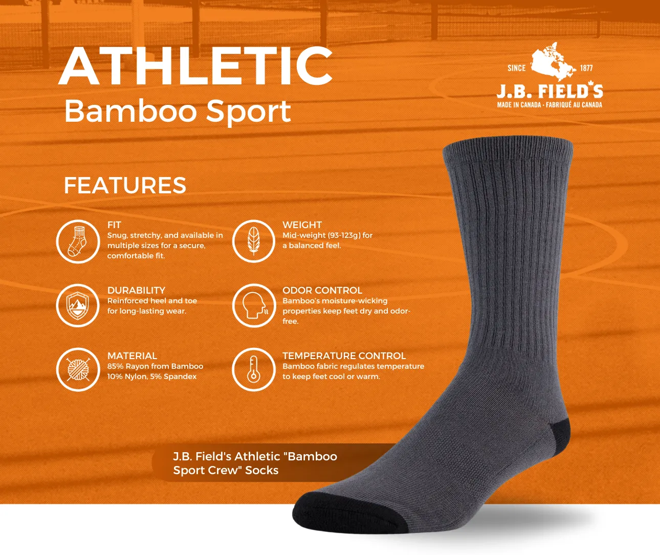 J.B. Field's Athletic "Bamboo Sport Crew" Socks sold by Great Sox product image thumbnail 2