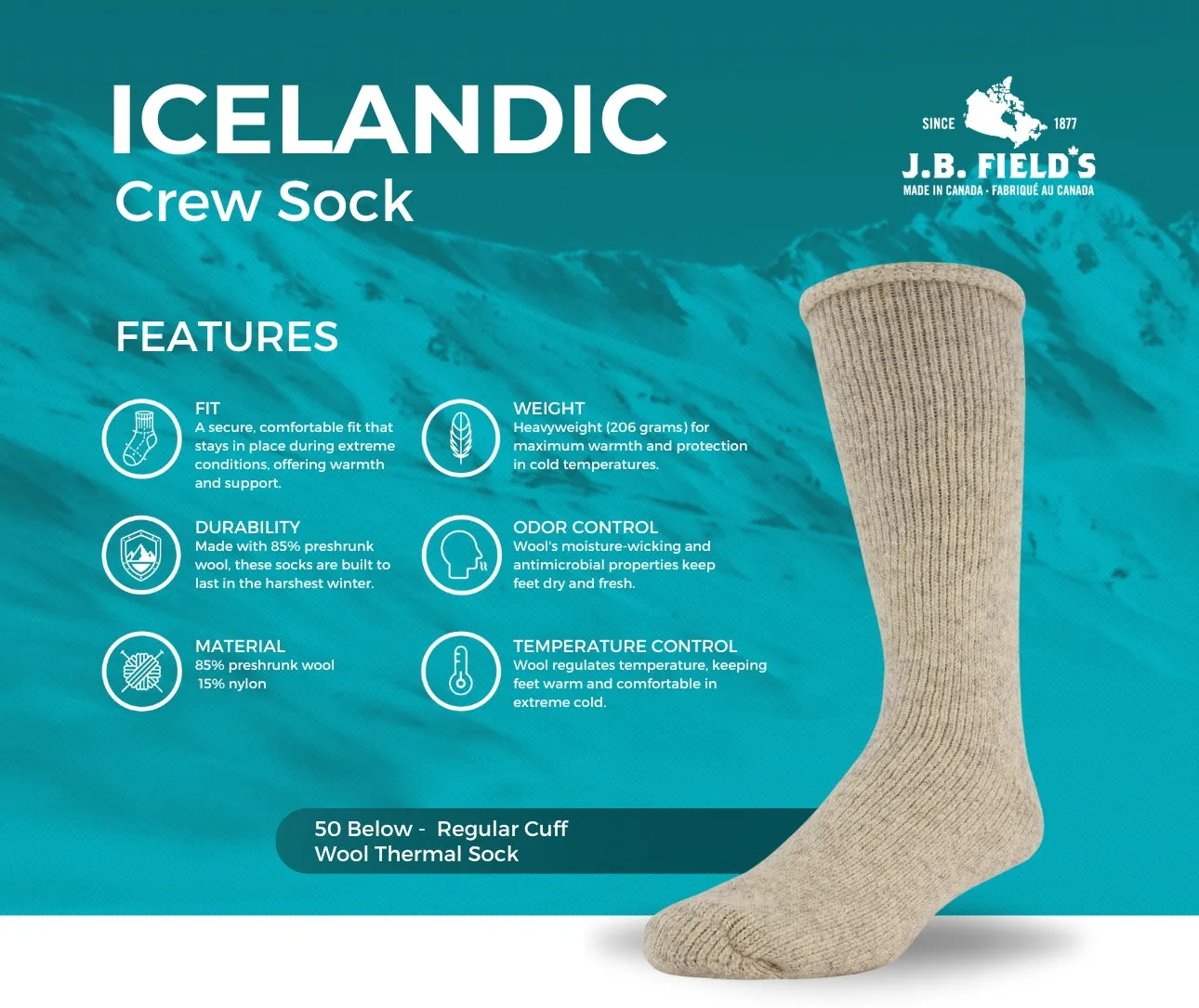J.B. Field's Men's Icelandic "50 Below Ice" Wool Thermal Sock sold by Great Sox product image thumbnail 2