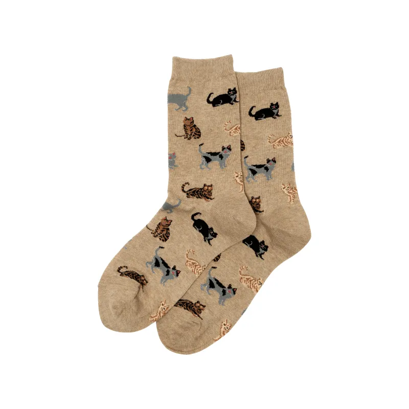 "Classic Cats" Cotton Crew Socks by Hot Sox - Medium made by Hot Sox