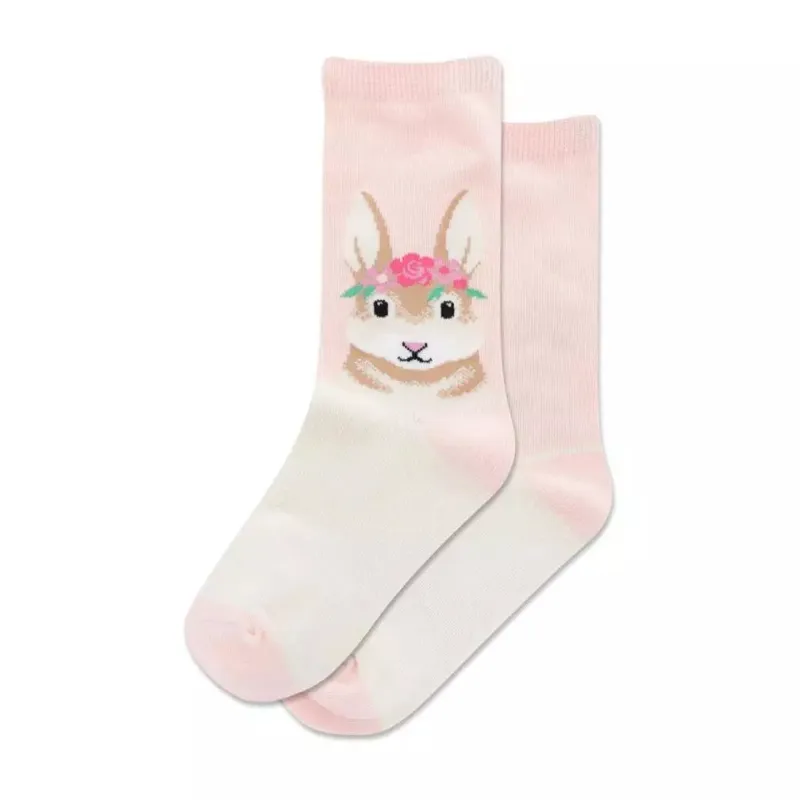 "Flower Crown Bunny" Crew Socks by Hot Sox - Medium sold by Great Sox