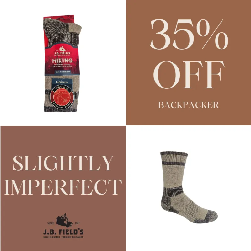 J.B. Field's "Backpacker" Light-weight Merino Wool Sock (SLIGHTLY IMPERFECT) - MEDIUM sold by Great Sox