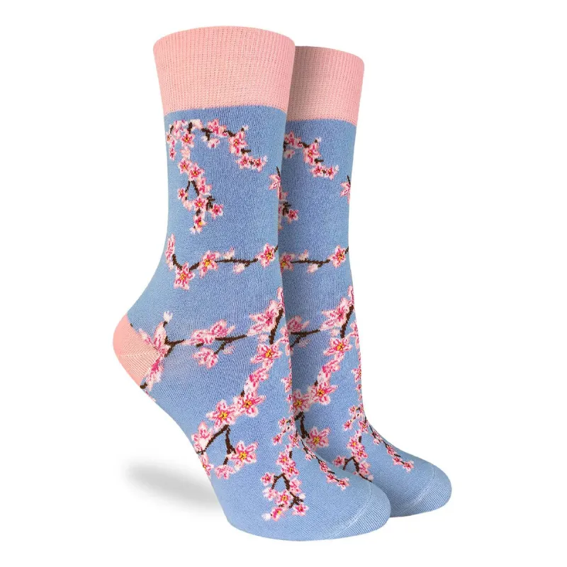"Cherry Blossoms" Cotton Crew Socks by Good Luck Sock sold by Great Sox