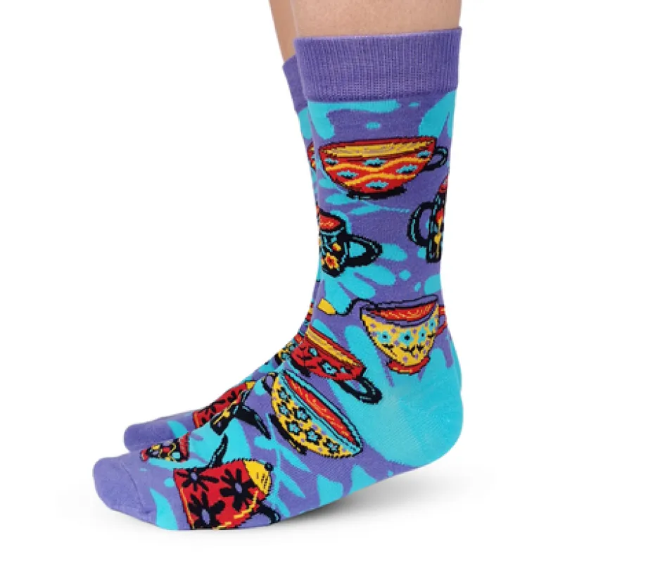 "Tea Time" Cotton Crew Socks by Uptown Sox - Medium sold by Great Sox