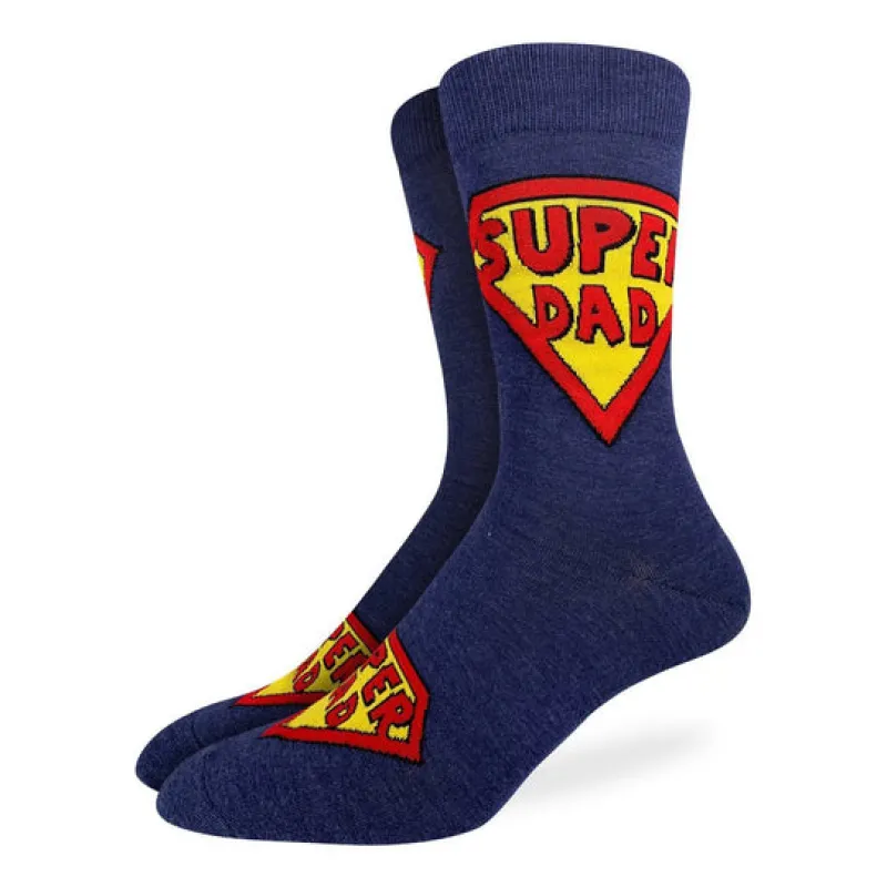 "Super Dad" Cotton Crew Socks by Good Luck Sock sold by Great Sox