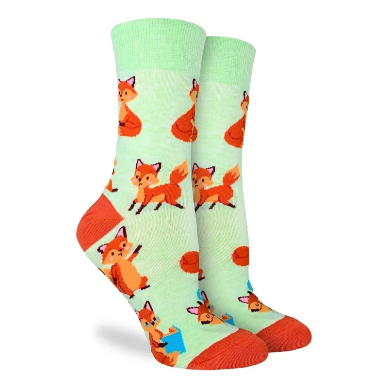"Cute Fox" Cotton Crew Socks by Good Luck Sock - Medium sold by Great Sox