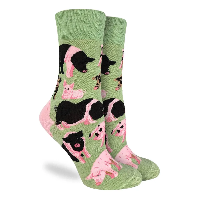 "Pigs" Cotton Crew Socks by Good Luck Sock - Medium sold by Great Sox