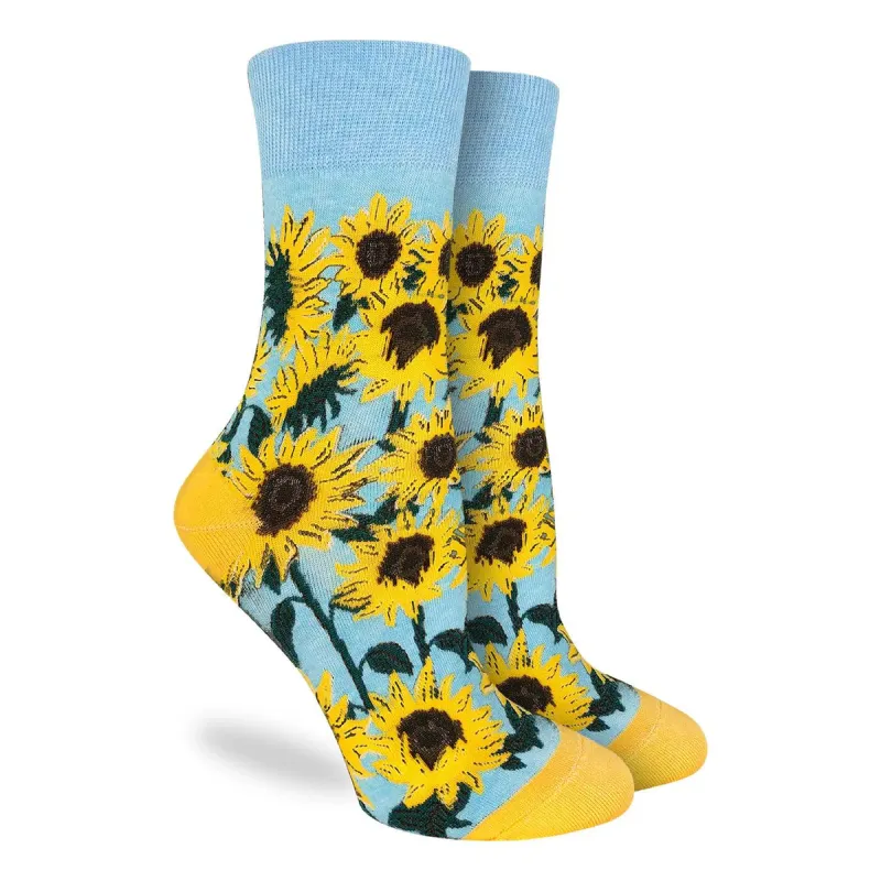 "Sunflowers" Cotton Crew Socks by Good Luck Sock - Medium sold by Great Sox