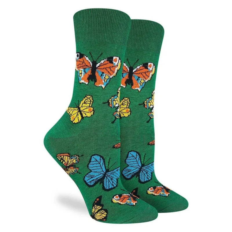 Good Luck Sock "Butterflies" Cotton Crew Socks - Medium sold by Great Sox