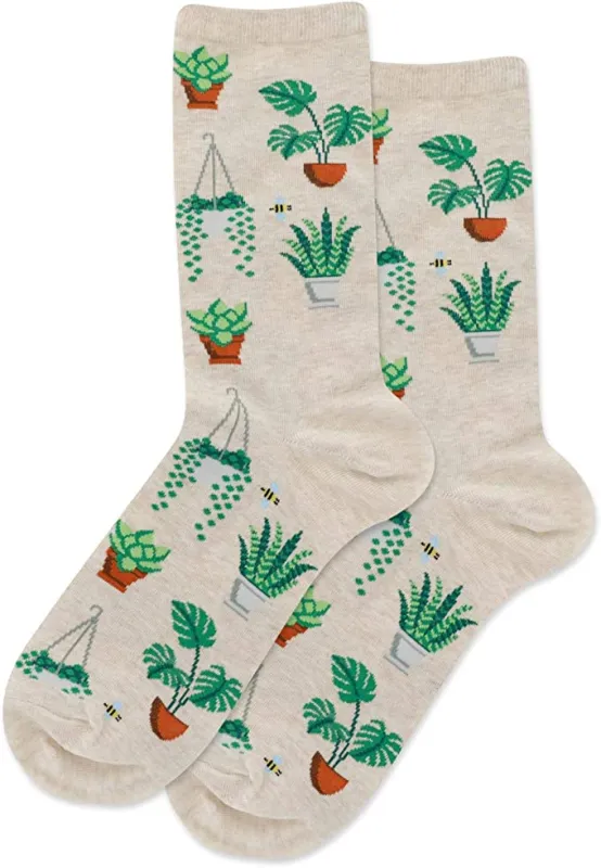 "Potted Plants" Cotton Crew Socks by Hot Sox - Medium sold by Great Sox