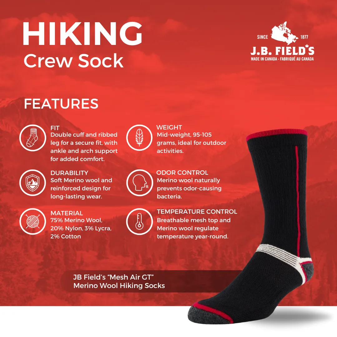 2 PAIR - J.B. Field's Hiking "Mesh Air GT" 75% Merino Wool Sock (Slightly Imperfect) sold by Great Sox product image thumbnail 2