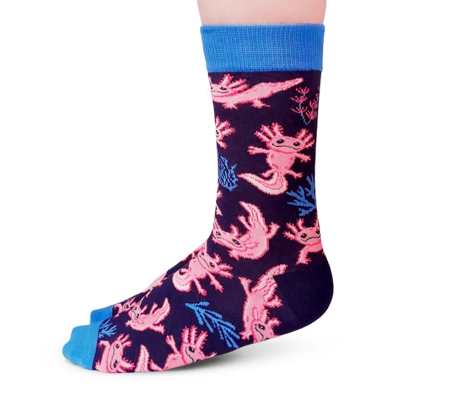 "Axolotl" Cotton Crew Socks by Uptown Sox - Medium sold by Great Sox