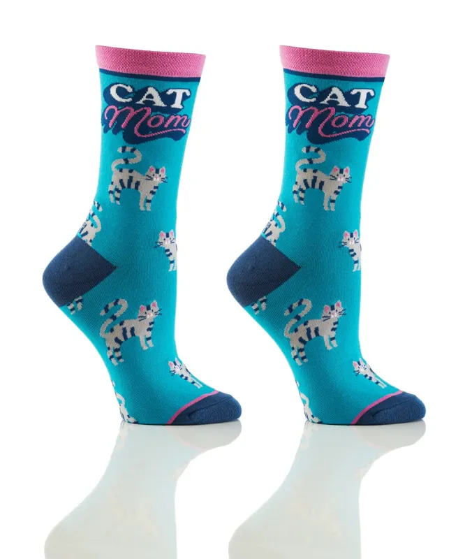 "Cat Mom" Cotton Dress Crew Socks by Yo Sox - Medium made by Great Sox