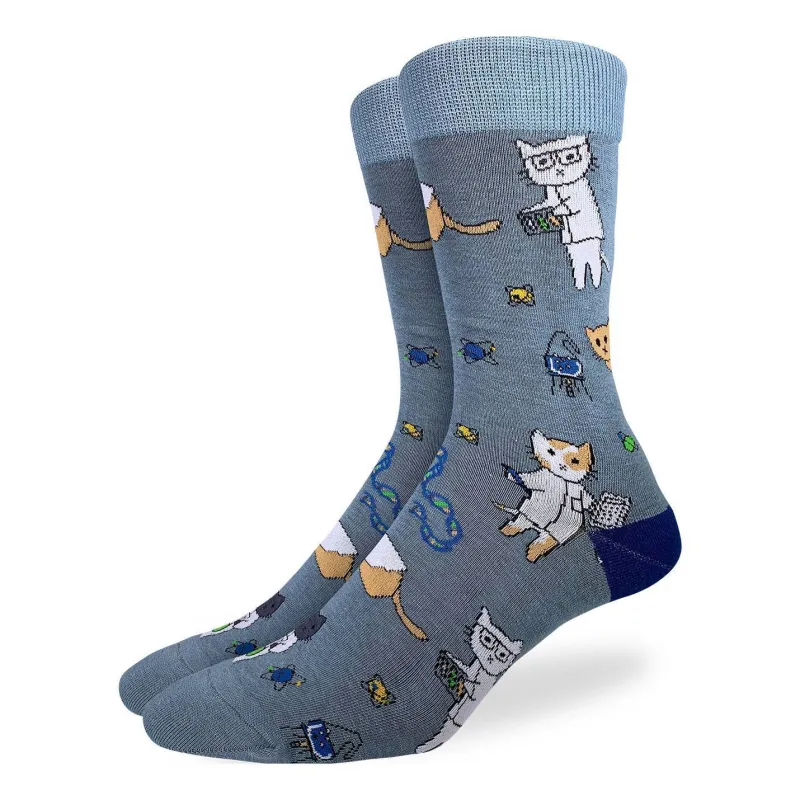 "Science Cats" Cotton Crew Socks by Good Luck Sock sold by Great Sox