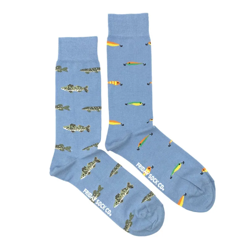 "Fish & Fishing Lure" Landscape 85% Cotton Socks by Friday Sox Co sold by Great Sox