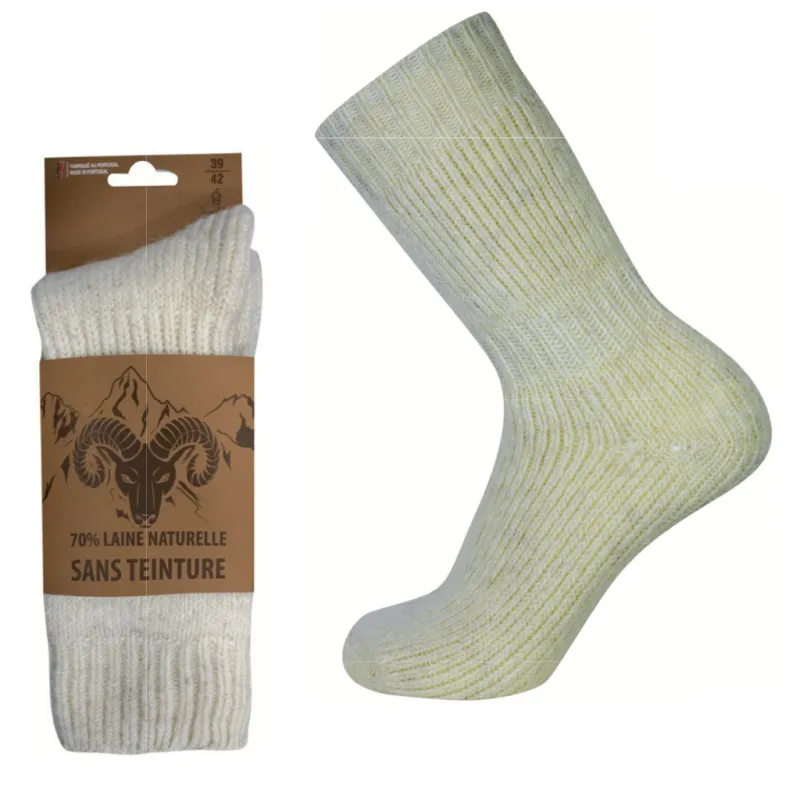 Dune Bleue White 70% WOOL Winter Socks - Made in Portugal (CREW) sold by Great Sox
