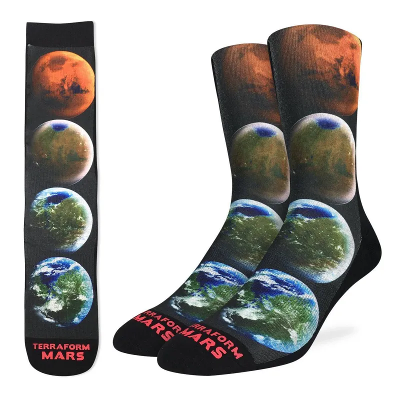 "Terraforming Mars" Active Crew Socks by Good Luck Sock - Large sold by Great Sox