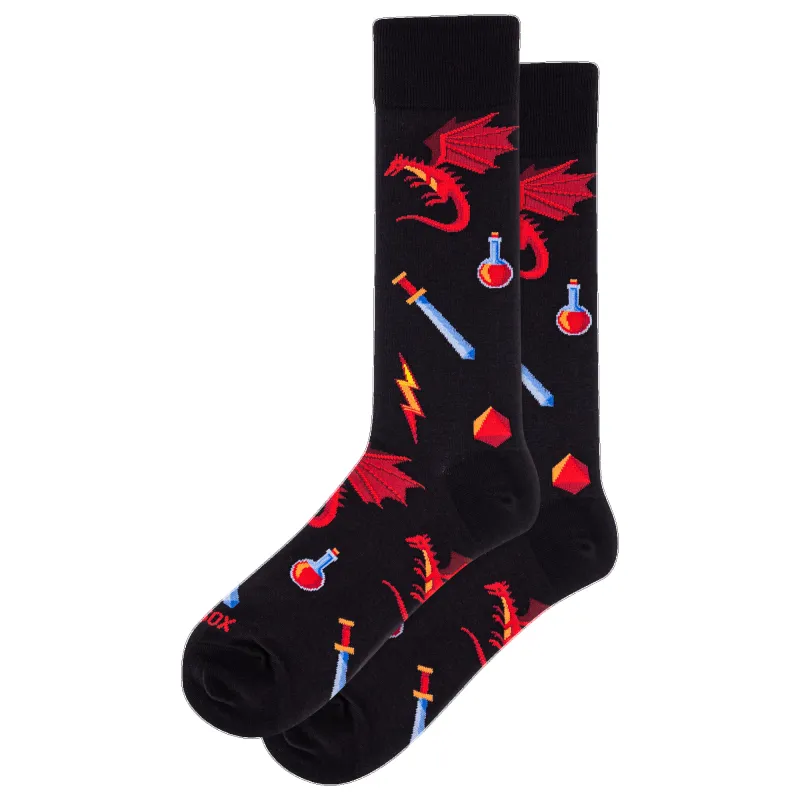 "Dragon" Cotton Crew Socks by Hot Sox - Large sold by Great Sox