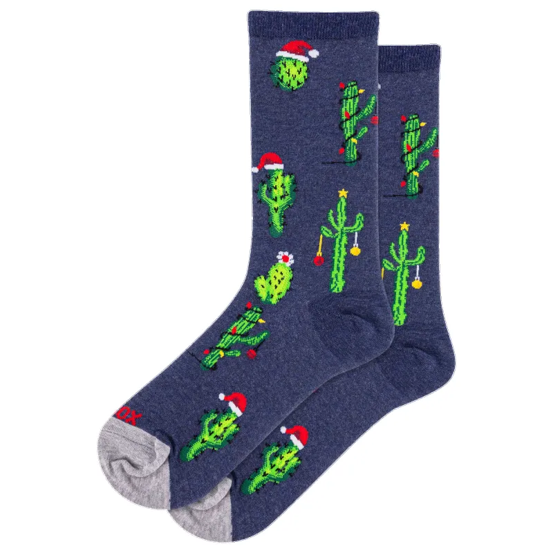 "Christmas Cactus" Cotton Crew Socks by Hot Sox - Medium (CLEARANCE) made by Great Sox