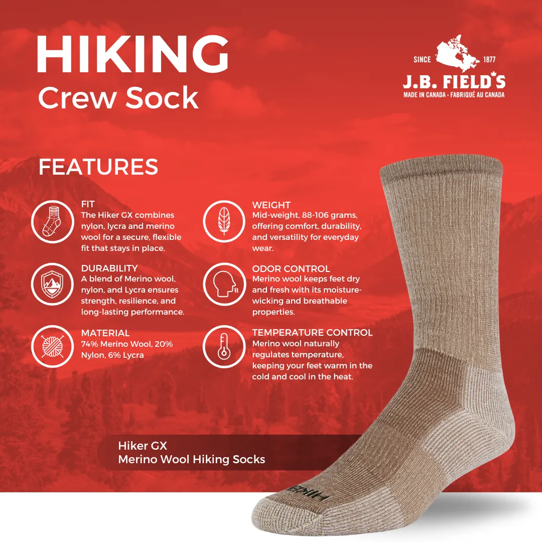 J.B. Field's "Hiker GX" 74% Merino Wool Hiking Crew Sock - (DOORCRASHER) -LARGE sold by Great Sox product image thumbnail 3