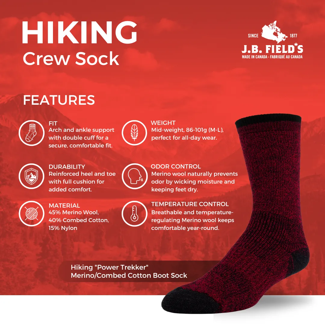 J.B. Field's Hiking "Power Trekker" Merino/Cotton Boot Socks (DOORCRASHER) - LARGE sold by Great Sox product image thumbnail 3