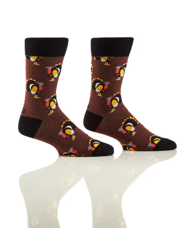"Turkeys" Cotton Dress Crew Socks by YO Sox - Large made by Great Sox
