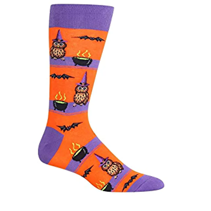 "Owl Witch" Cotton Crew Socks by Hot Sox - Large sold by Great Sox