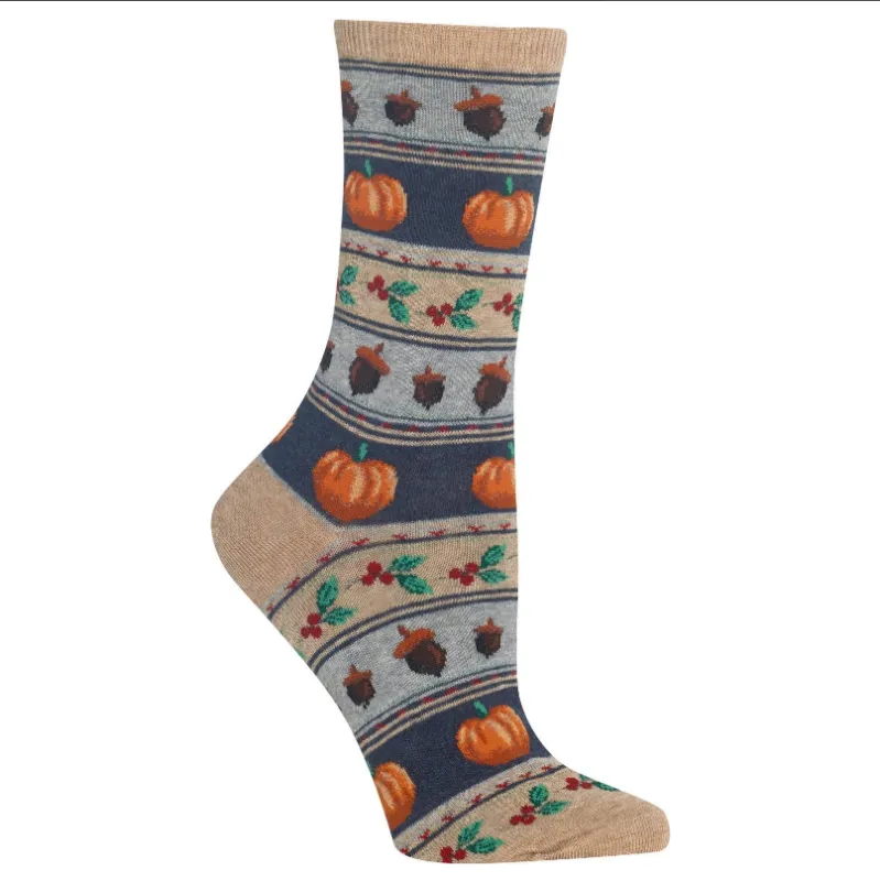"Thanksgiving Fair" Cotton Dress Crew Socks by Hot Sox - Medium sold by Great Sox