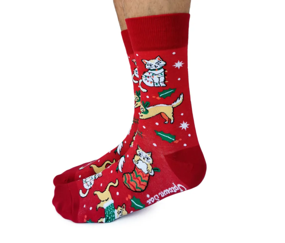 "FELINE FESTIVE" Cotton Crew Socks by Uptown Sox sold by Great Sox
