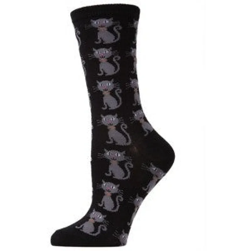 "Halloween Cat" Bamboo Crew Socks by Me Moí sold by Great Sox