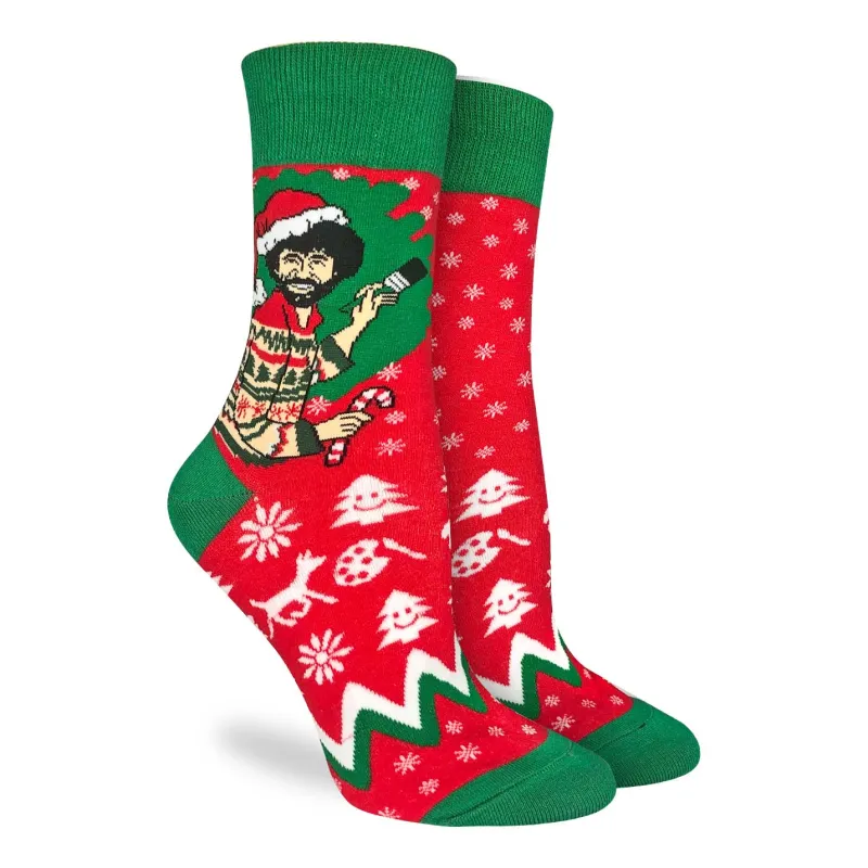 "Bob Ross Christmas" Cotton Crew Socks by Good Luck Sock (CLEARANCE) sold by Great Sox