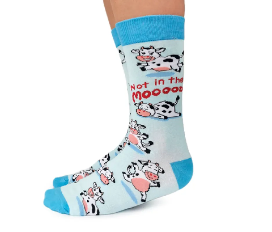 "Moody Cow"  Cotton Crew Socks by Uptown Sox - Medium made by Great Sox