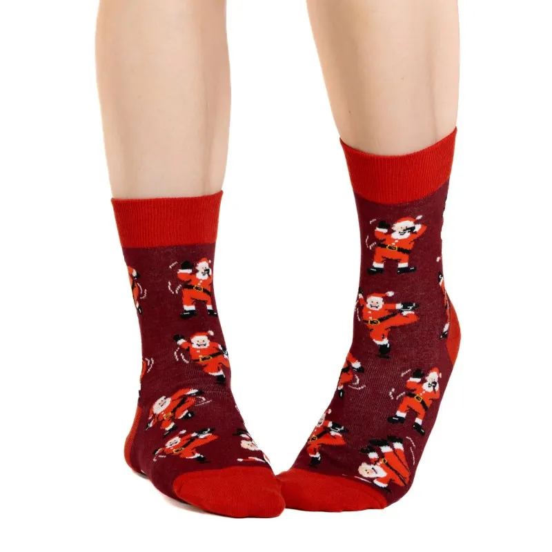 "Dancing Santa's" Cotton Crew Socks by Good Luck Sock sold by Great Sox