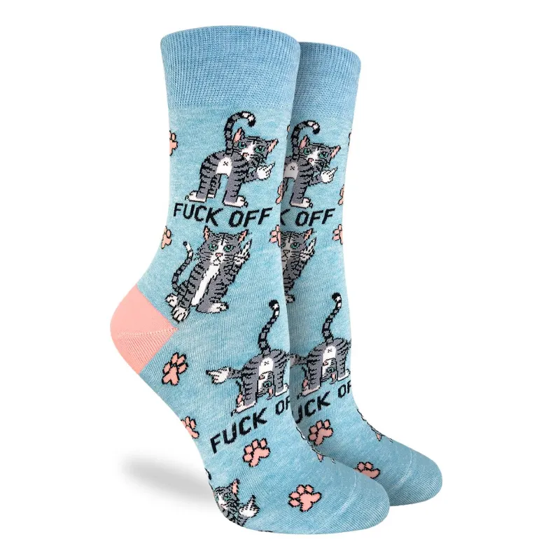 "F@*% Off Cats" Cotton Crew Socks by Good Luck Sock sold by Great Sox