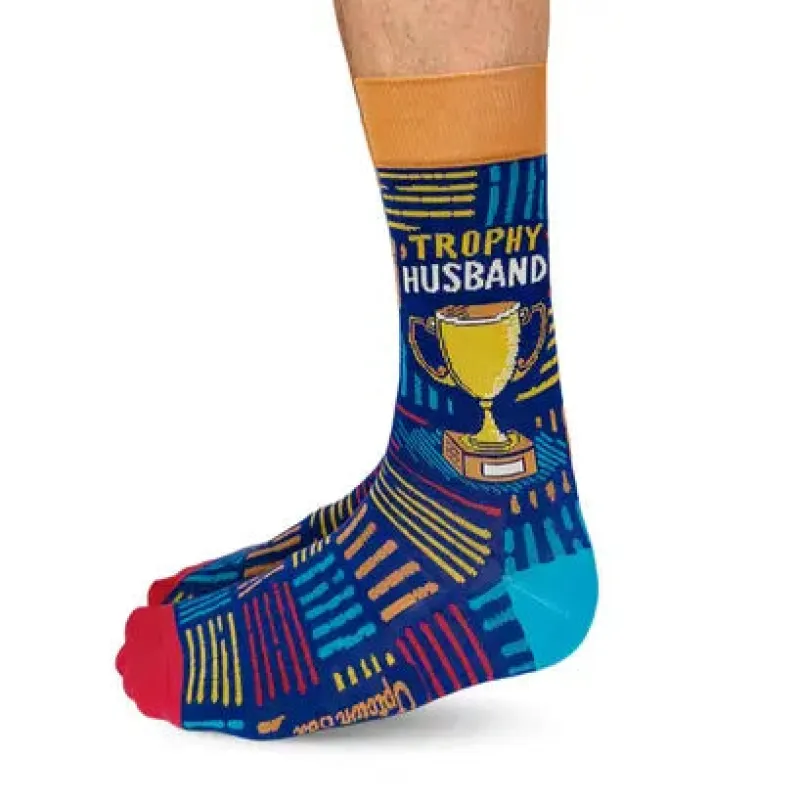 "Trophy Husband" Cotton Crew Socks by Uptown Sox - Large sold by Great Sox