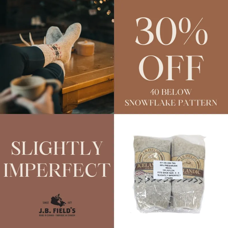 2 PAIR - J.B. Field's Women's 40 Below "Snowflake Pattern" Wool Thermal Winter Sock (SLIGHTLY IMPERFECT) sold by Great Sox