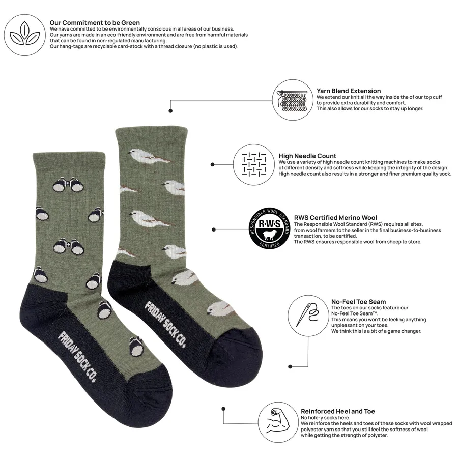 "Bird & Bird Watching" 70% Merino Wool Socks by Friday Sox Co - Medium sold by Great Sox product image thumbnail 4