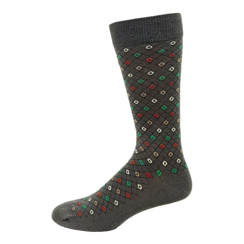 "Grid And Dots" Cotton Socks by Key - Large sold by Great Sox