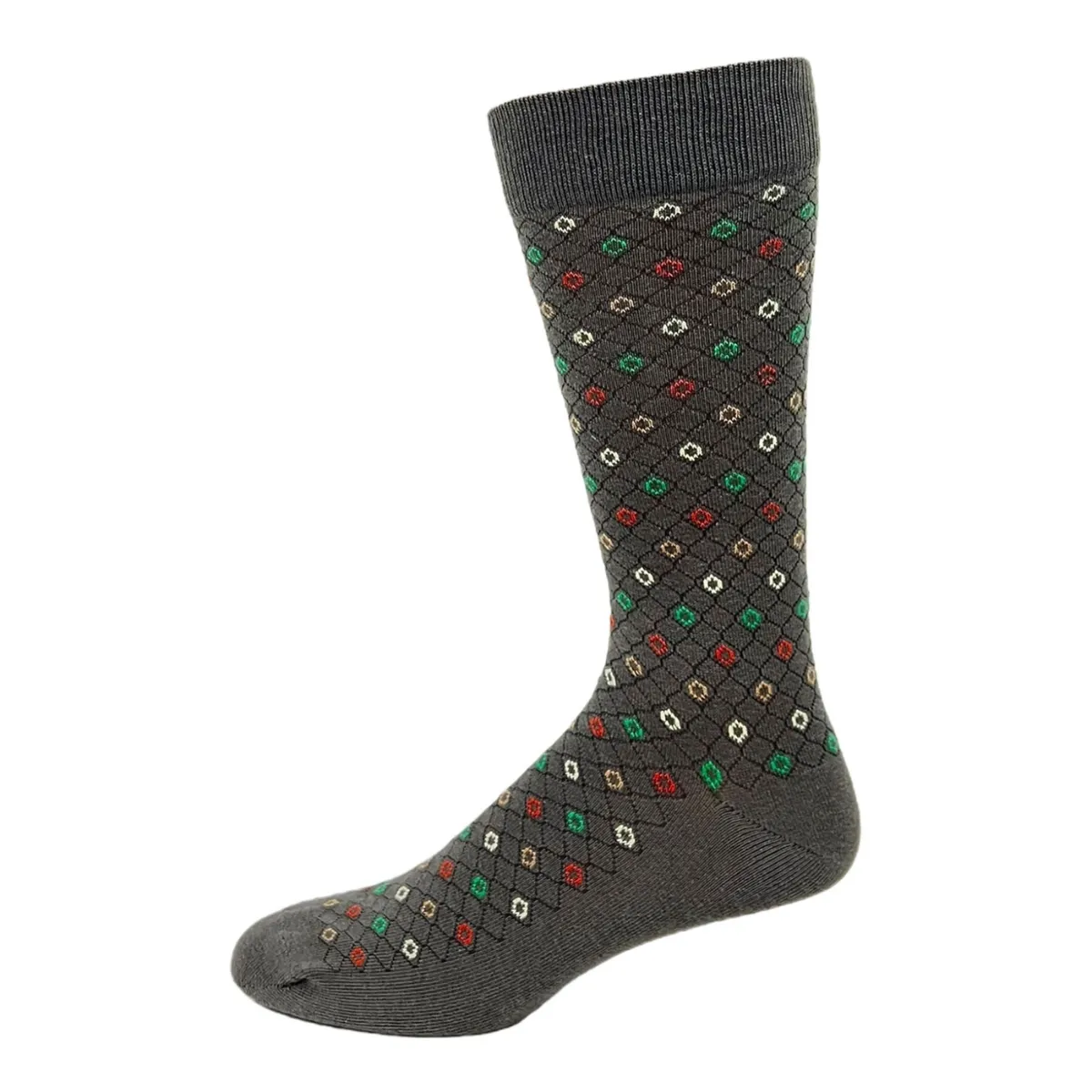 "Grid And Dots" Cotton Socks by Key - Large sold by Great Sox