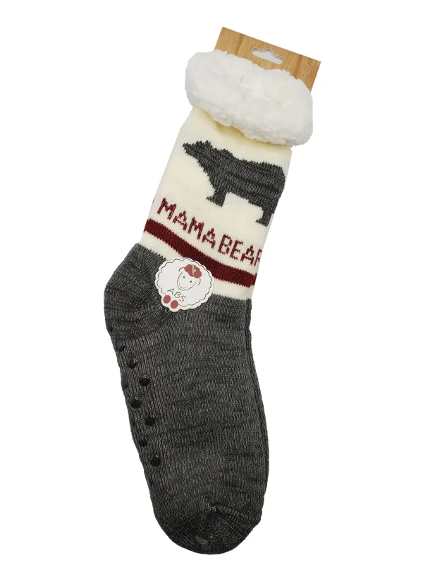 Northern Comfort "Mama Bear" Sherpa-Lined Grip Women's Slipper Socks sold by Great Sox