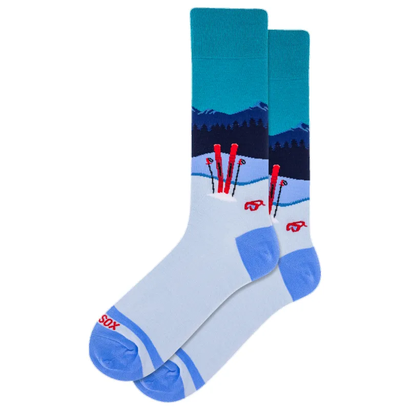 "Skiing" Cotton Crew Socks by Hot Sox - Large sold by Great Sox
